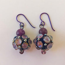 Load image into Gallery viewer, Quirky 'Bubble' Earrings with Eclectic Purple Handmade Glass Beads by Liz Deluca
