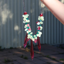 Load image into Gallery viewer, Prehnite and Vintage Chandelier Glass Bead Necklace by Kari Banick