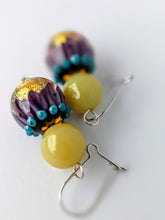 Load image into Gallery viewer, Striking Yellow, Purple and Blue Earrings with Glass Beads by Regis Teixera