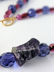 Raw Amethyst, Amethyst Bead, Purple Jade, & Glass Bead Necklace