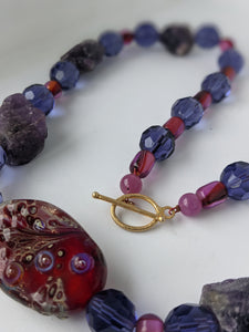 Raw Amethyst, Amethyst Bead, Purple Jade, & Glass Bead Necklace