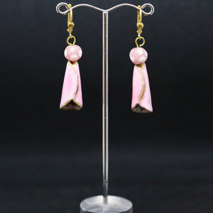 Quirky Earrings with Pink Enamelled Copper Cones with Gold trim by Janice Rietdyk