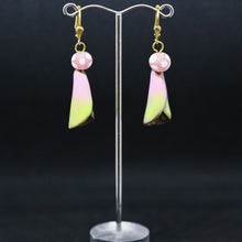 Load image into Gallery viewer, Stylish Earrings with Pink and Green Enamel Cone with Gold Trim Jan Rietdyk