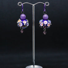 Load image into Gallery viewer, Quirky 'Bubble' Earrings with Eclectic Purple Handmade Glass Beads by Liz Deluca