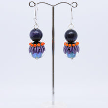 Load image into Gallery viewer, Striking Purple, Blue and Orange Earrings with Glass Beads by Regis Teixera