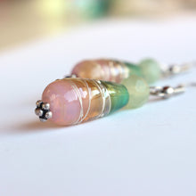 Load image into Gallery viewer, Lucious Earrings with Pink and Olive Green Gradient Glass Beads by Pauline Delaney