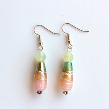 Load image into Gallery viewer, Lucious Earrings with Pink and Olive Green Gradient Glass Beads by Pauline Delaney