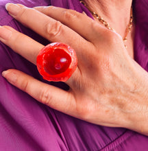 Load image into Gallery viewer, Quirky Red Silicon and Moonstone Ring by Shan Shan Mok