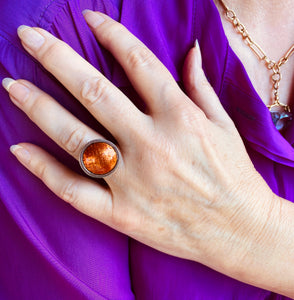 Glowing Orange Enamel Ring by Barbara Ryman