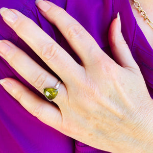 Green Andalusite Trillion Ring by Eilish Bouchier