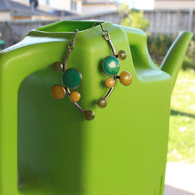 Load image into Gallery viewer, Quirky Emerald, Moss & Ochre Enamel Earrings