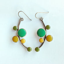 Load image into Gallery viewer, Quirky Emerald, Moss & Ochre Enamel Earrings