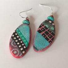 Load image into Gallery viewer, Coral and Turquoise Polymer Clay Drop Earrings by Wendy Moore [SOLD]
