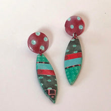 Load image into Gallery viewer, Coral and Turquoise Polymer Clay Drop Earrings by Wendy Moore