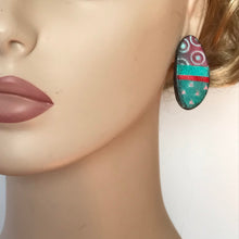 Load image into Gallery viewer, Coral and Turquoise Polymer Clay Studs by Wendy Moore