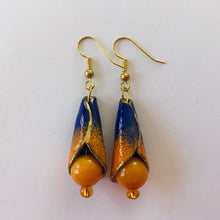 Load image into Gallery viewer, Stylish Orange and Dark Blue Enamel Earrings by Australian Artist Jan Rietdyk