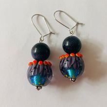 Load image into Gallery viewer, Striking Purple, Blue and Orange Earrings with Glass Beads by Regis Teixera