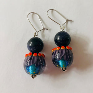 Striking Purple, Blue and Orange Earrings with Glass Beads by Regis Teixera