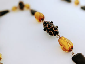 Black and Amber Coloured Murano Glass Beaded Necklace by Chris Smalley
