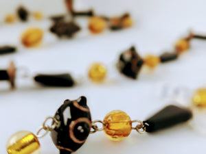 Black and Amber Coloured Murano Glass Beaded Necklace by Chris Smalley