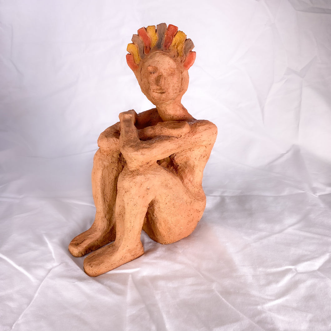 'Seated Woman with Headdress' -Sculpture by Pat Boow