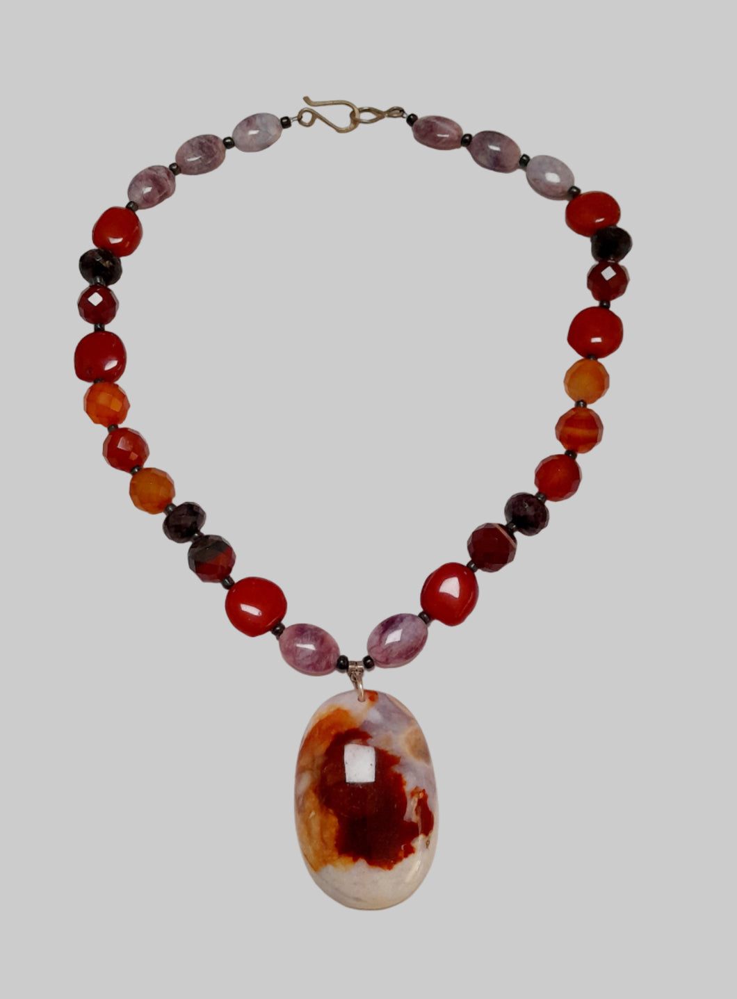 Mookyte, Amethyst and Carnlian Semi Precious Gemstone Necklace