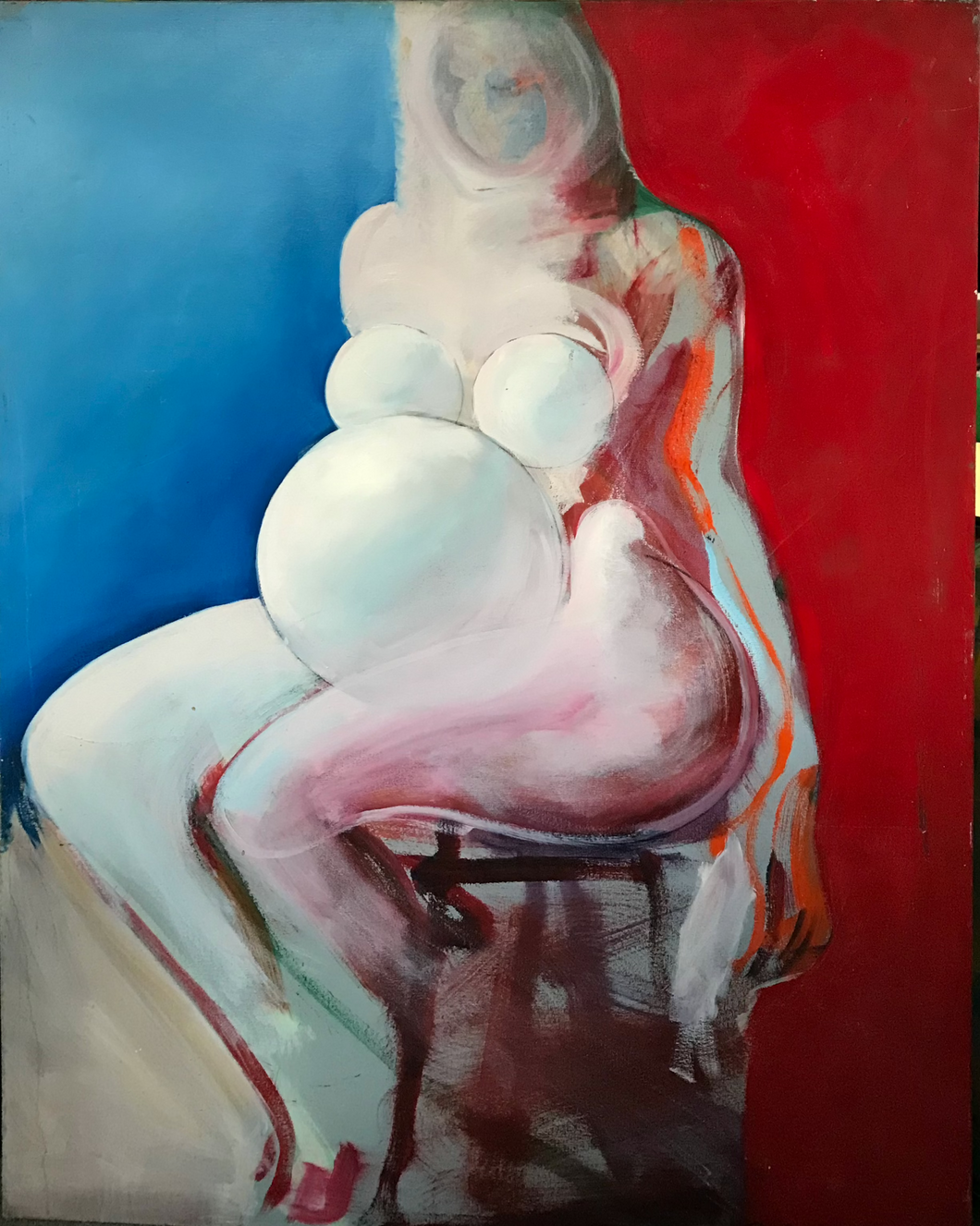 'Alexandra - Woman Pregnant With A Planet' 1987 Oil Painting 121x89cm  | Stephen Gorton