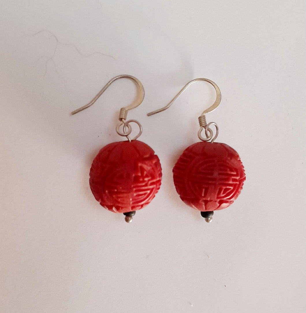 Handmade Earrings With Black Cinnabar