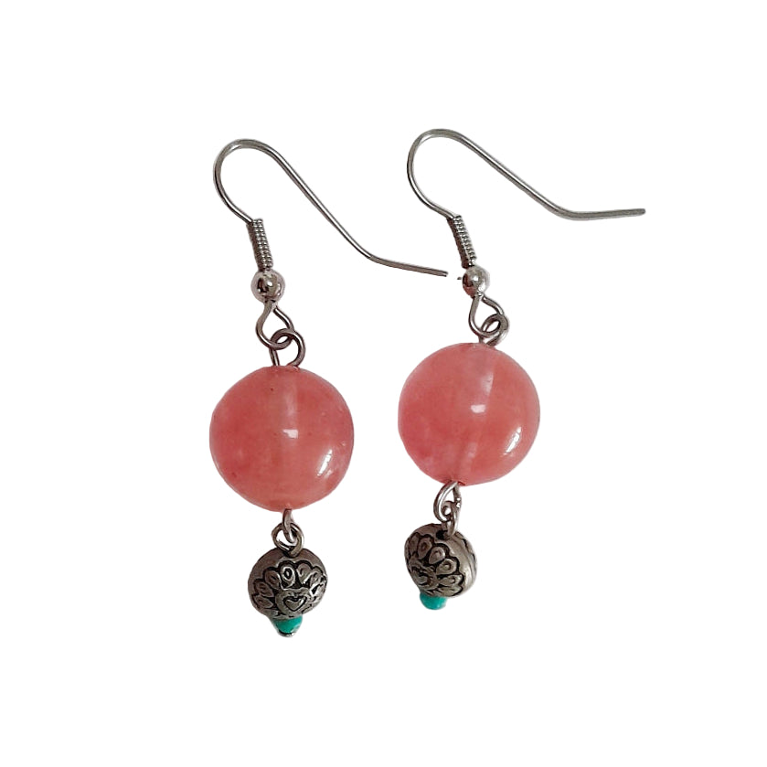 Handmade Earrings With Gems Cherry Quartz Sterlng Silver