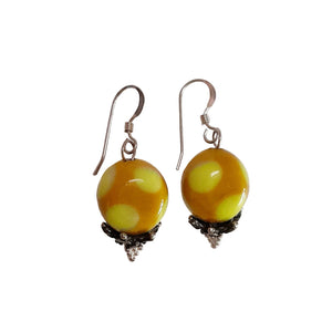 Venetian Polka Dot Drop Yellow Lampwork Glass Earrings
