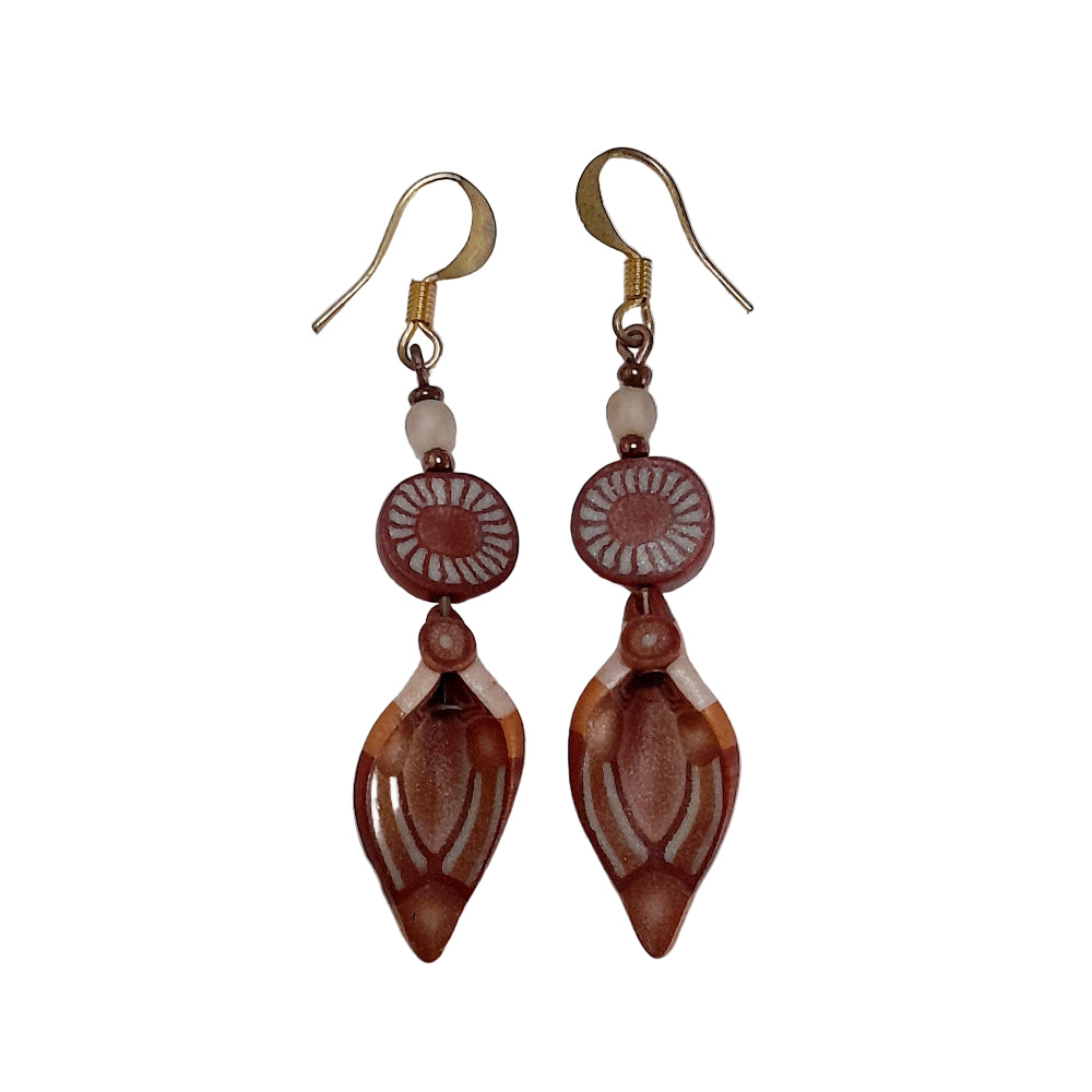 Polymer Clay Leaf Caramel Brown Drop Earrings