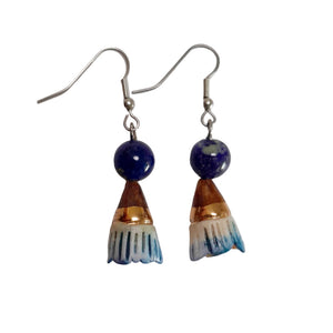 Exquisite Hand-Painted Porcelain and gemstone Lapis Lazuli Earrings | Beads by Melissa Gabelle