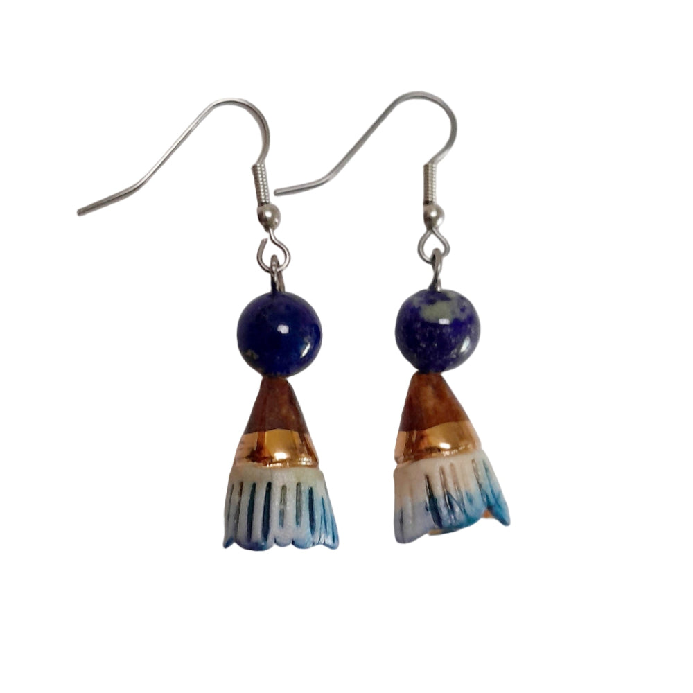Exquisite Hand-Painted Porcelain and gemstone Lapis Lazuli Earrings | Beads by Melissa Gabelle