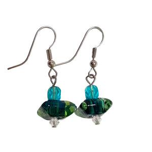 Handmade Dark Green Glass with Crystal Drop Earrings | Beads by Liz DeLuca