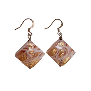 Handmade Pink Diamond Shaped Glass Drop Earrings | Beads by Liz DeLuca