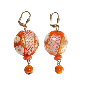 Handmade Orange Millefiore Glass Drop Earrings | Beads by Liz DeLuca