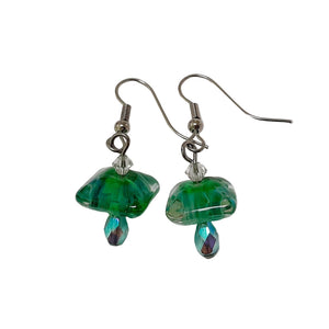 Handmade Green Glass with Crystal Drop Earrings | Beads by Liz DeLuca