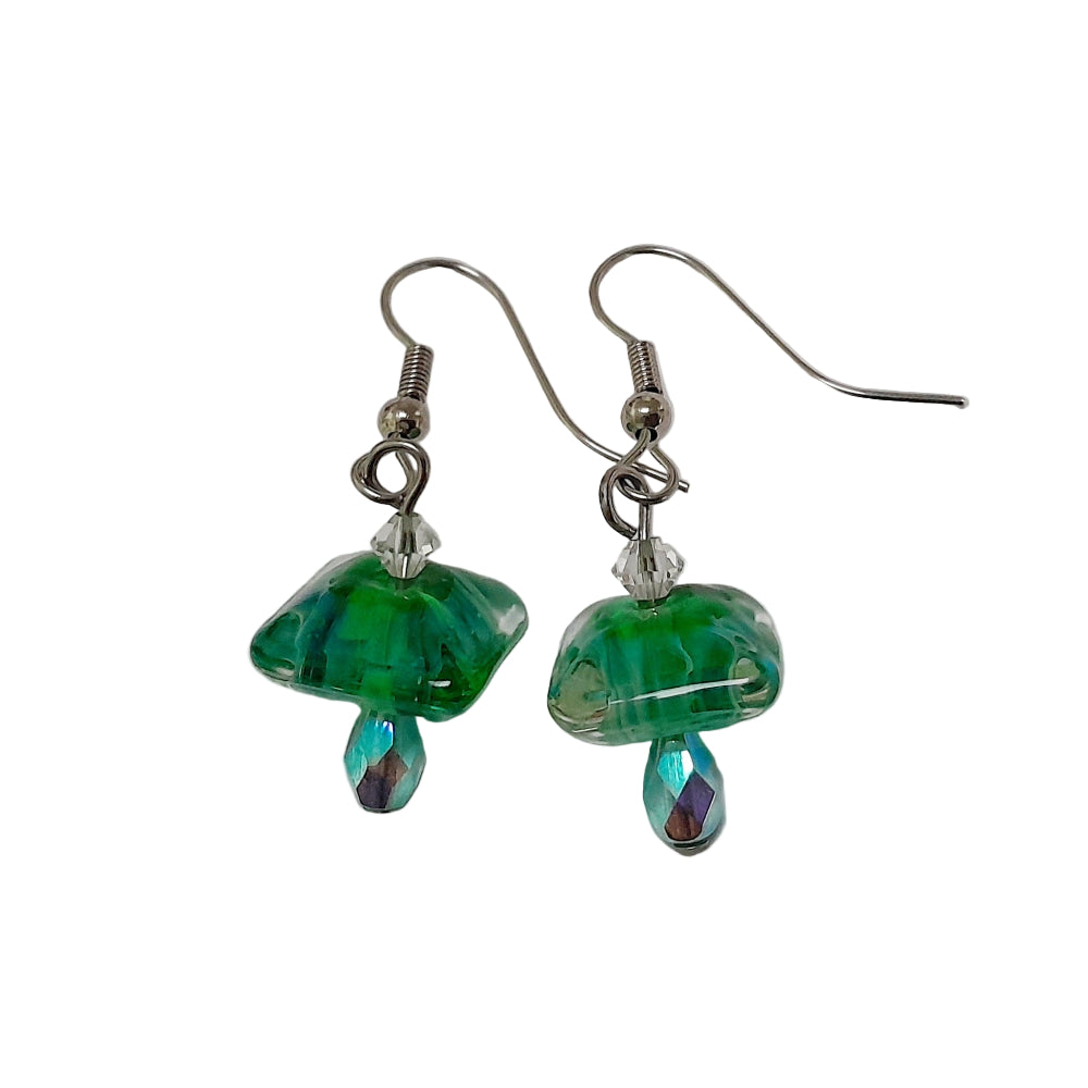 Handmade Green Glass with Crystal Drop Earrings | Beads by Liz DeLuca