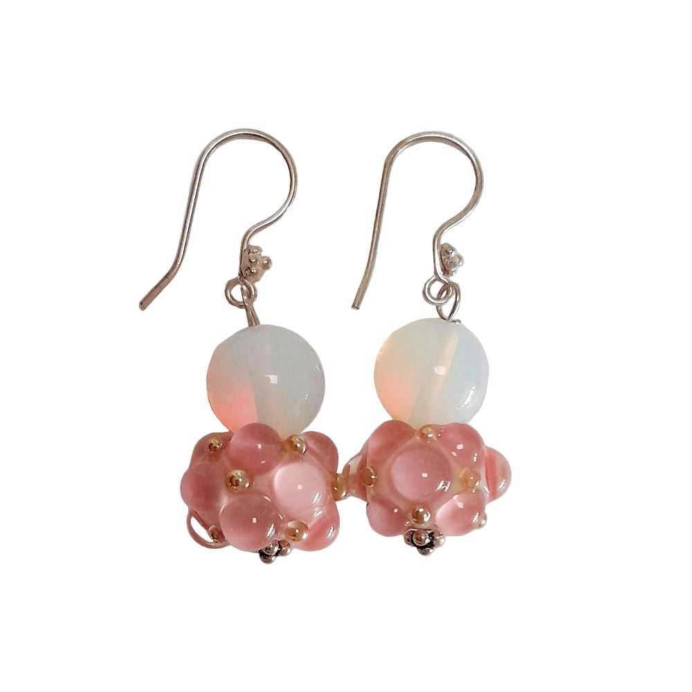 Handmade Glass Pink Bubble Earrings | Beads by Liz DeLuca