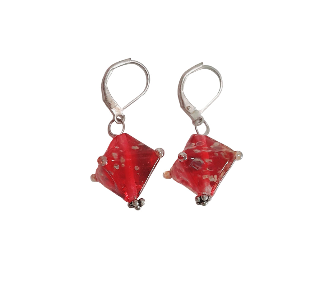 Handmade Red Glass Kite with Clear Polka Dot Earrings | Beads by Liz DeLuca