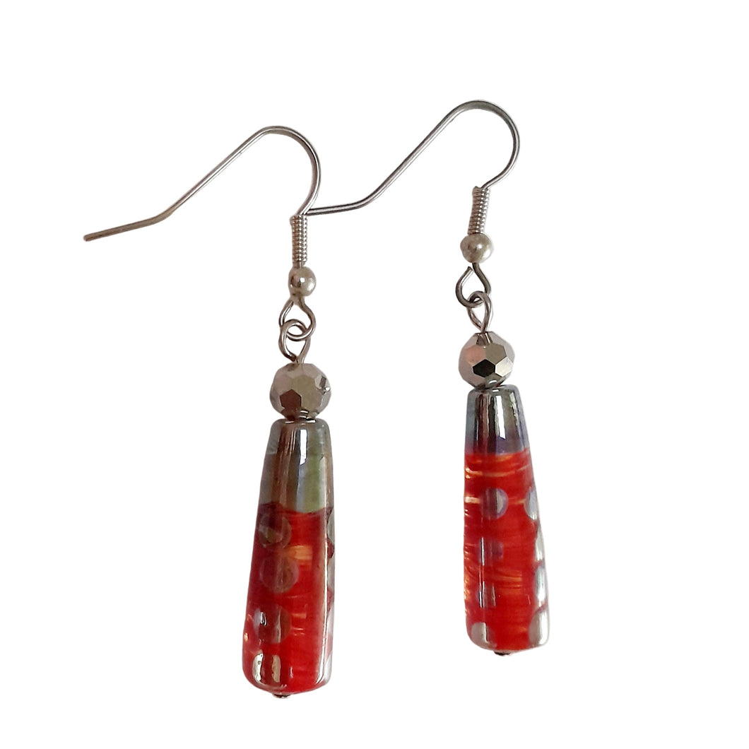 Handmade Red Glass witjh Silver Polka Dot Earrings | Beads by Liz DeLuca