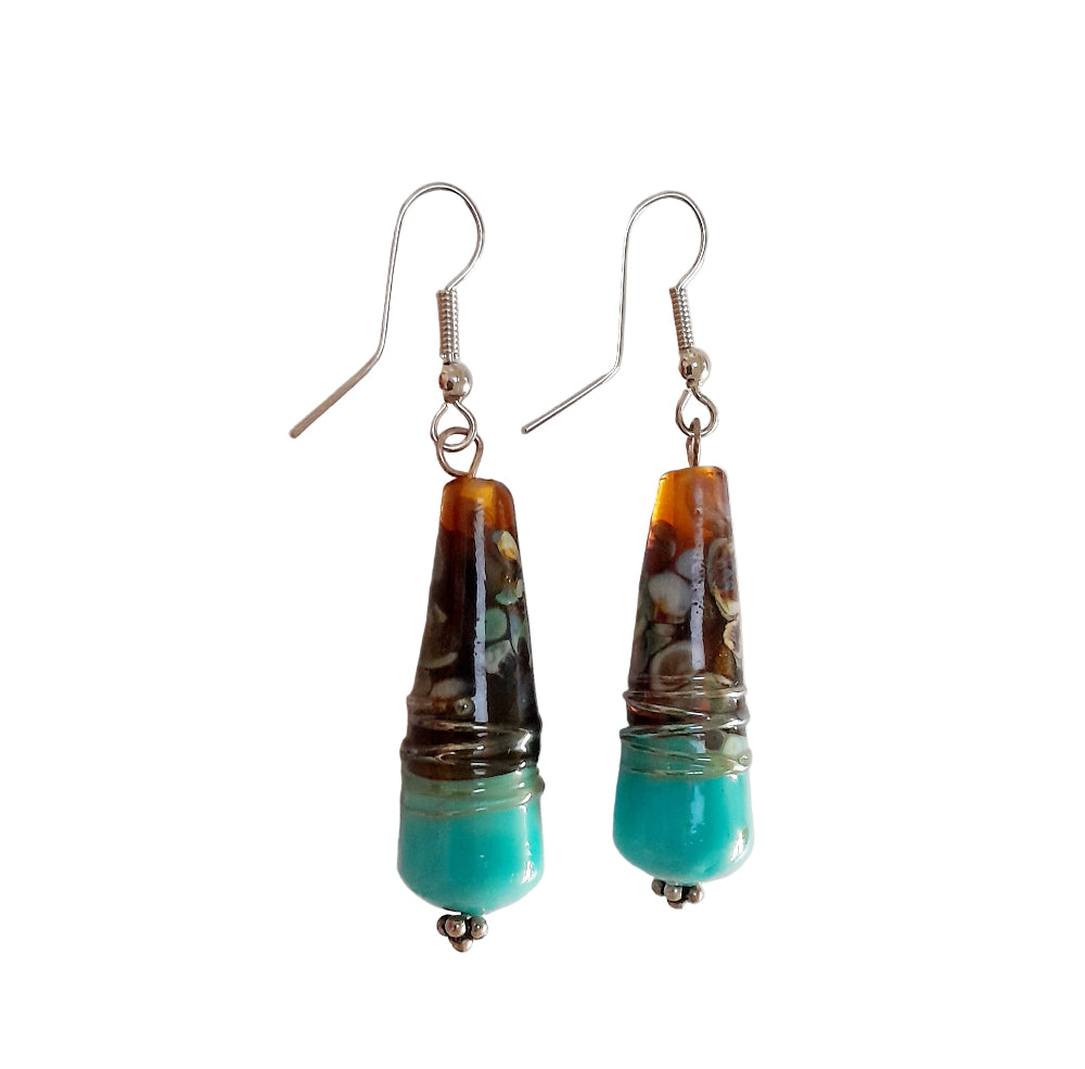 Handmade Turquoise and Topaz with Silver Spray Glass Beads by Liz DeLuca