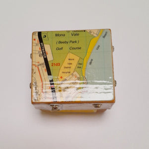 Small Wooden Square Box with Mona Vale Decoupage Map