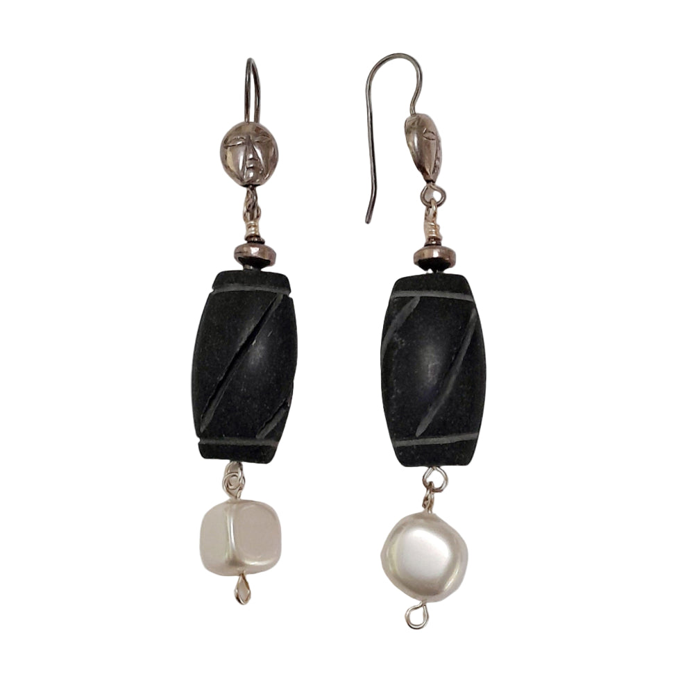 Handmade Earrings With Gems Agate and Pearl