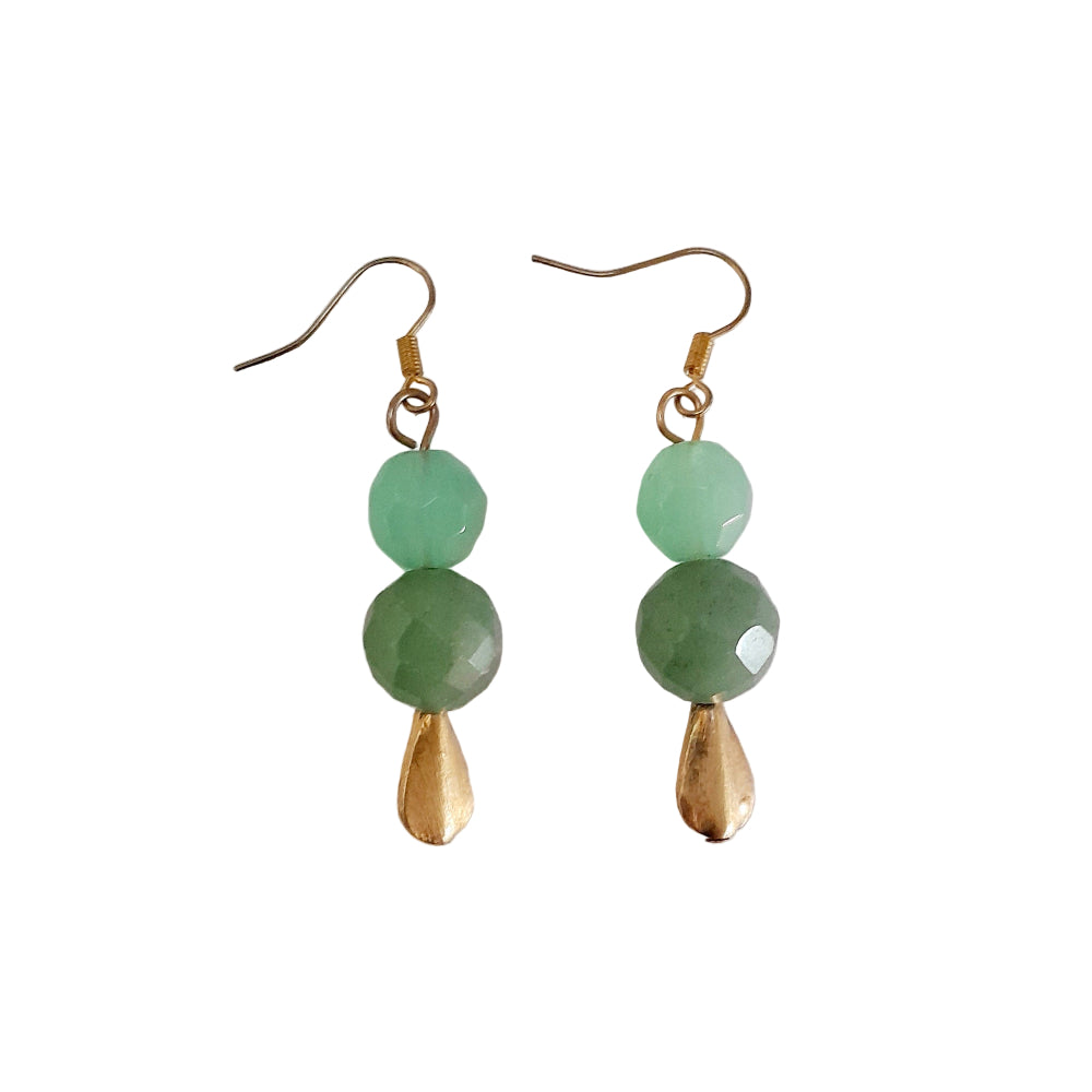 Handmade Earrings With Gems Green Agate Brass