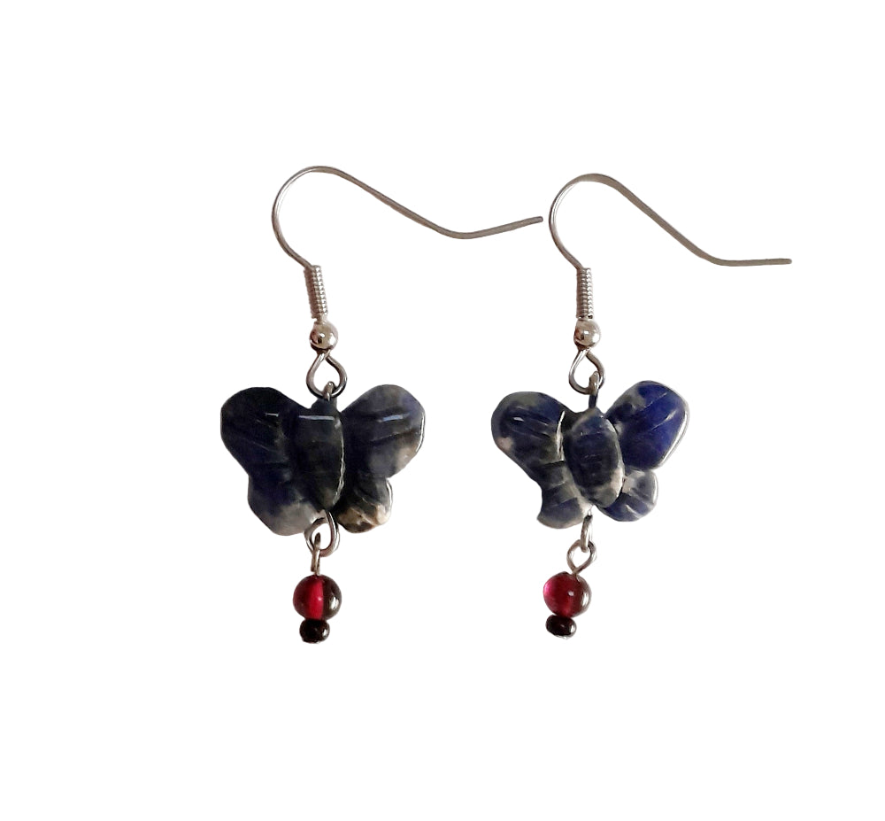Handmade Earrings With Gems Sodalite Butterfly Garnet