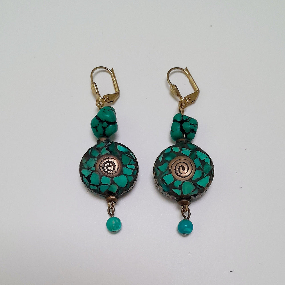 Handmade Earrings With Gems Blue Tibetan Turquoise