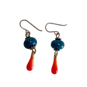 Venetian Tear Drop Red Blue Lampwork Glass Earrings