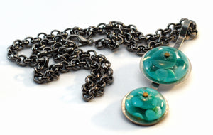 Unique Pendant by Janis Rietdyk With Teal Green Beads on Argentium Silver