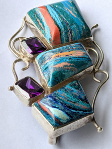Exotic Pendant With Jasper And Violet Iolite Gemstones